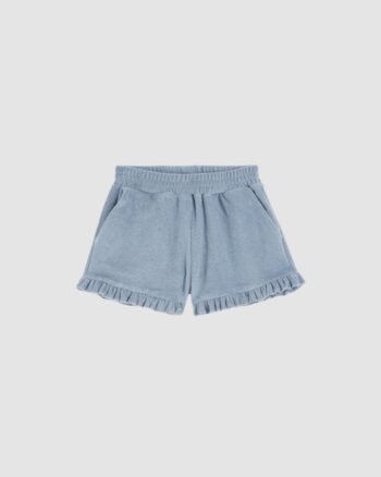 Short en éponge bleu avec volants et poches italiennes – Emile et Ida