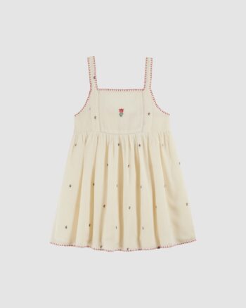 Robe écrue en coton brodée de tulipes multicolores Emile et Ida