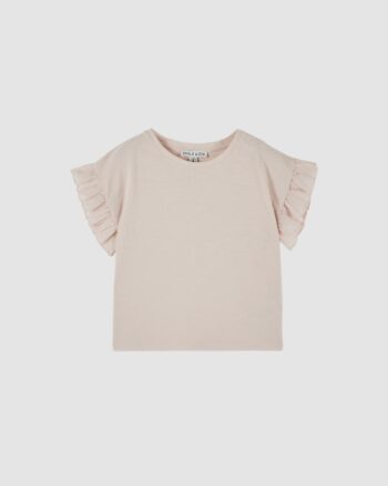 Tee-shirt flammé Emile et Ida en coton bio rose pastel avec volants aux manches