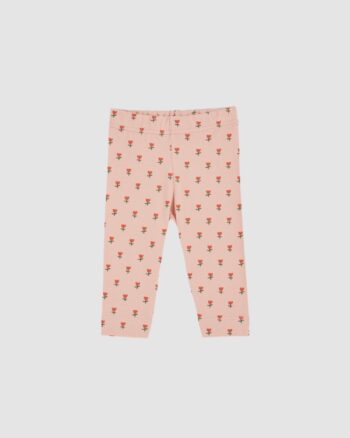 Legging Emile et Ida en coton bio rose imprimé de tulipes rouges