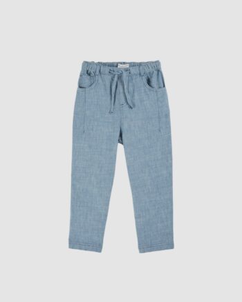 Pantalon en lin bleu clair pour enfant Emile et Ida avec poches plaquées et taille élastique.