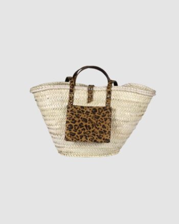 Panier en doum naturel avec pochette en cuir léopard Craie Studio - Le Petit Drugstore