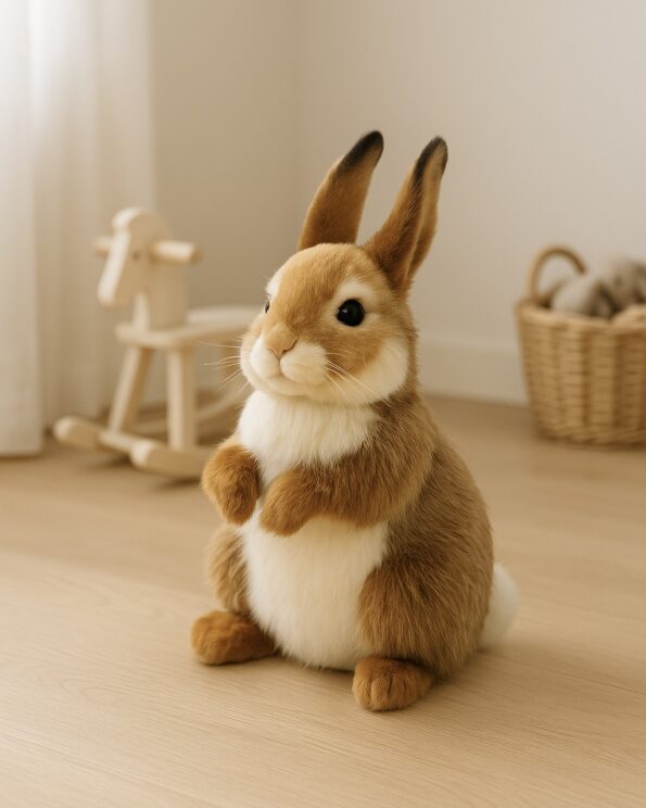 Peluche lapin réaliste Hansa dans une chambre Le Petit Drugstore