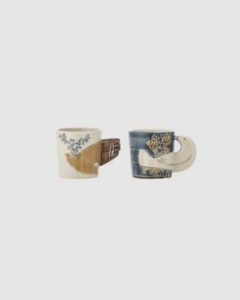 Tasses Hezha à expresso Bloomingville en grès bleu avec anse aile d’oiseau, décor peint à la main