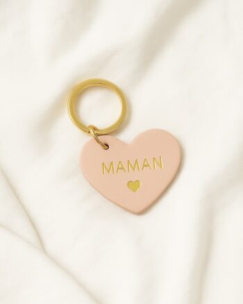 Porte-clés Maman cuir en forme de cœur rose pâle – idée cadeau tendre et élégant pour maman
