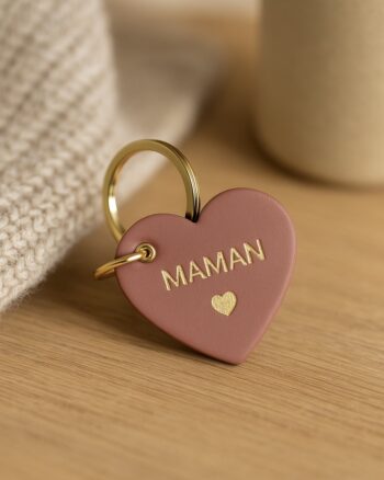 Porte-clés Maman cuir en forme de cœur vieux rose – idée cadeau élégant pour maman