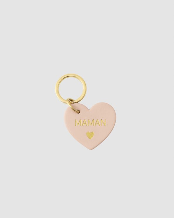 Porte-clés Maman cuir en forme de cœur rose pâle – idée cadeau maman