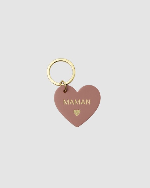 Porte-clés Maman cuir en forme de cœur vieux rose – idée cadeau maman élégante