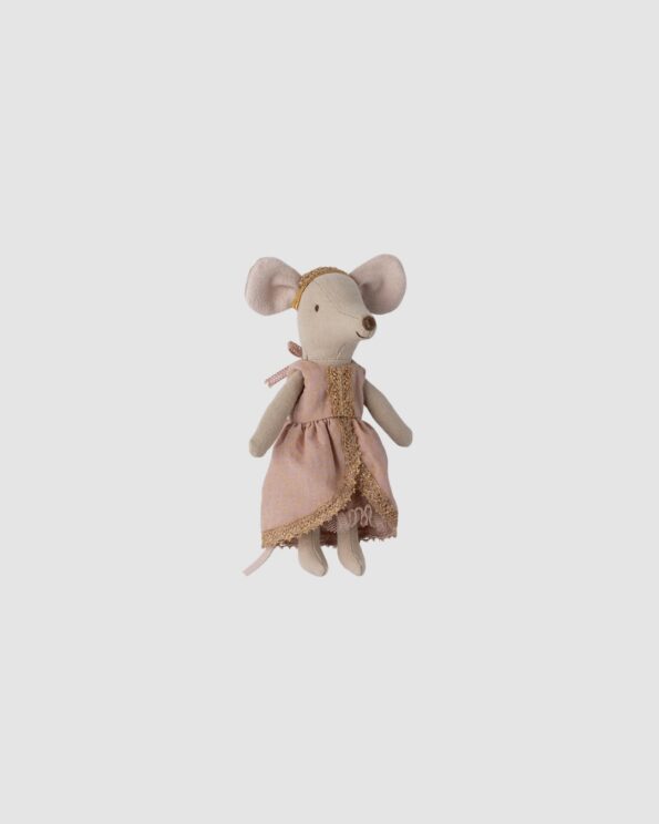 Souris Maileg Grande Sœur en robe de princesse rose et dorée