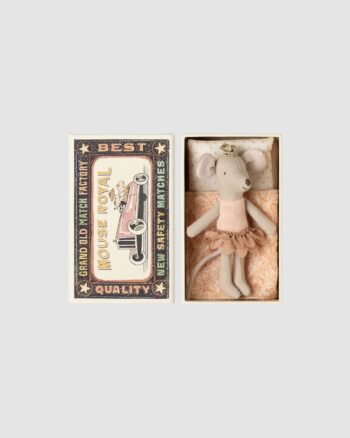 Souris Princesse Petite Sœur Maileg dans sa boîte d’allumettes avec linge de lit