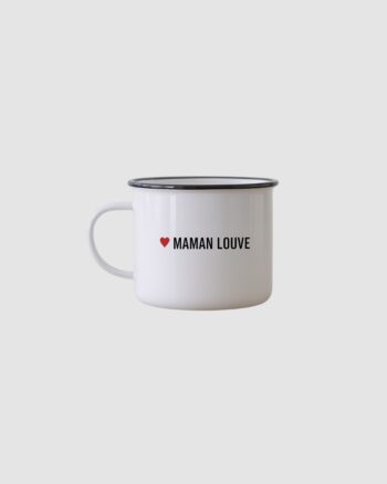 Mug Bibiche fait son cirque – Maman Louve – émaillé blanc avec cœur
