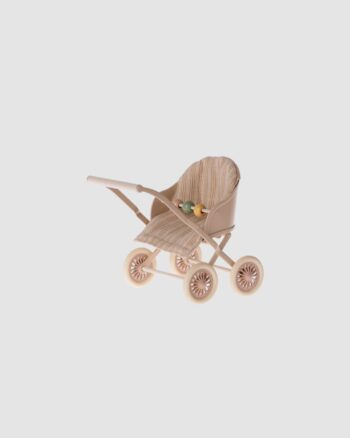 Poussette bébé Maileg rose pour souris – miniature avec siège réversible
