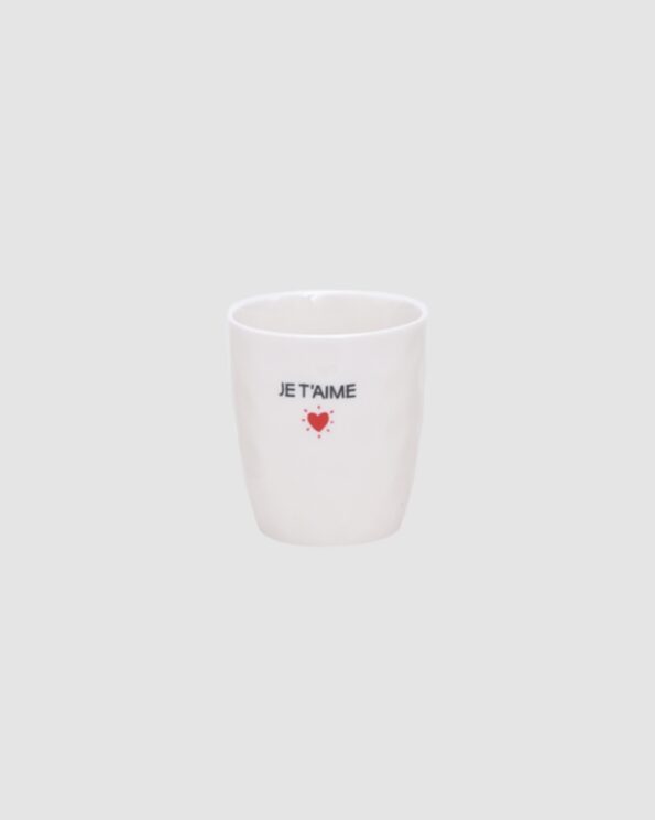 Gobelet JE T’AIME blanc avec cœur rouge rayonnant – Opjet