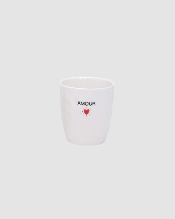 Gobelet message AMOUR blanc avec cœur rouge rayonnant – Opjet