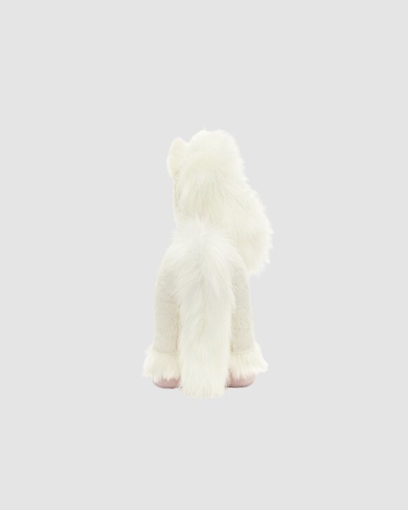 Vue arrière de la peluche Licorne Jellycat – Blanche avec sabots roses