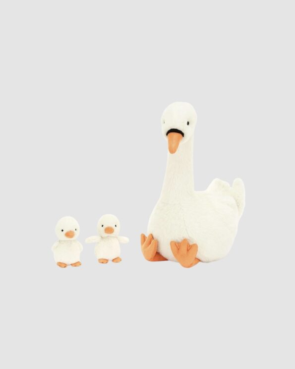 Peluche Cygne Jellycat Featherful Swan – Maman cygne avec deux bébés – 39 cm – dès la naissance