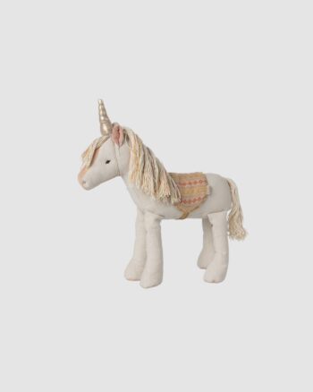 Licorne Maileg medium avec corne dorée et selle colorée