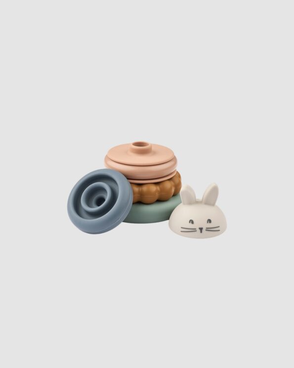 Tour à empiler Donata Sandy Multi Mix Liewood – silicone démonté avec tête de lapin et anneaux colorés