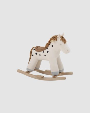 Cheval à bascule en tissu blanc à pois noirs – Jouet pour enfant – Disponible sur lepetitdrugstore.fr
