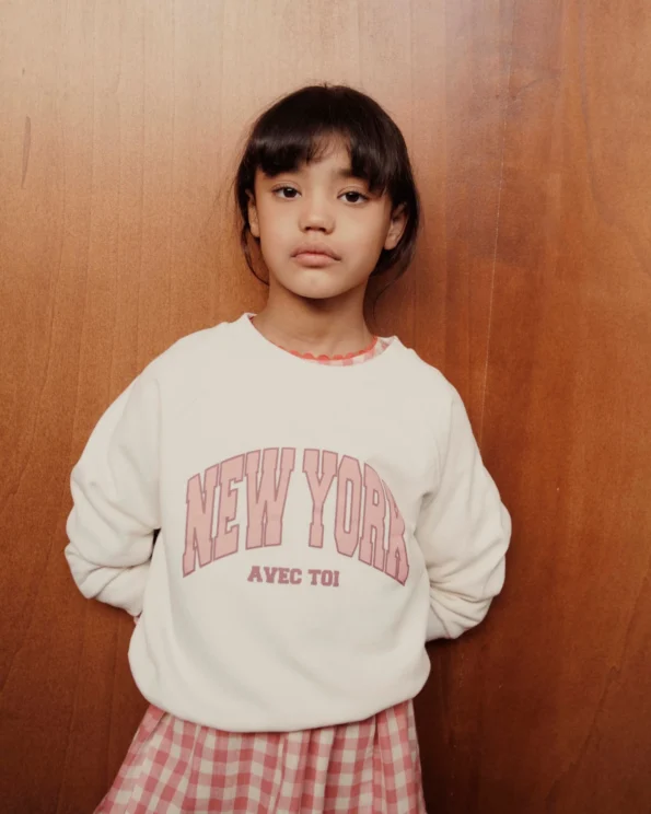 sweat new york coton bio crème enfant Émile et Ida imprimé rose