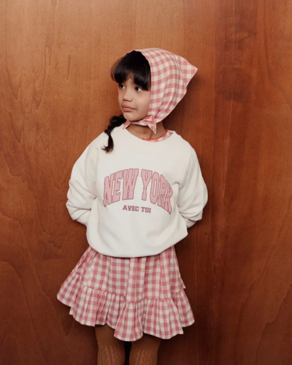 sweat new york coton bio crème enfant Émile et Ida imprimé rose