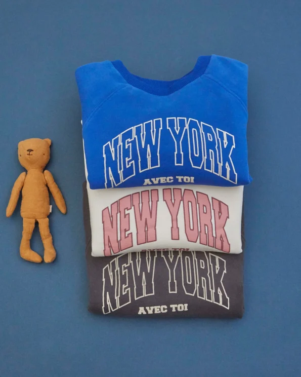 sweat new york coton bio enfant Émile et Ida coloris bleu crème noir