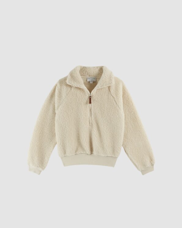 Sweat sherpa écru avec col zippé pour femme – Emile et Ida