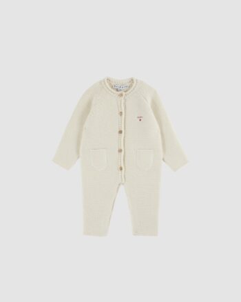 Combinaison tricot bébé écrue Emile et Ida brodée mon cœur – vue produit