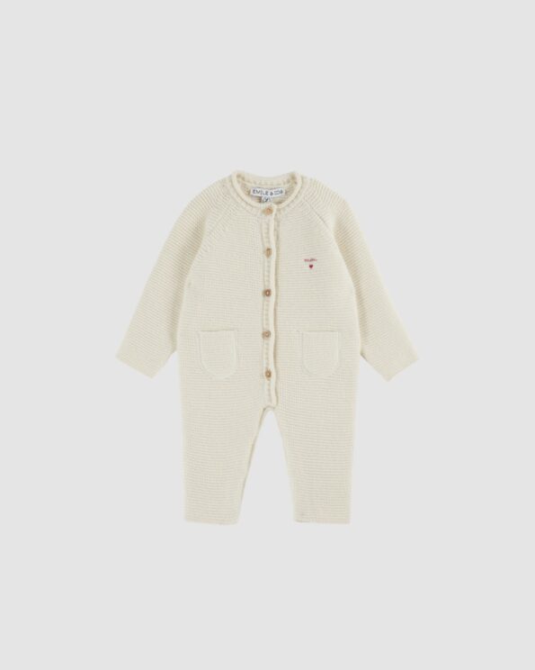Combinaison tricot bébé écrue Emile et Ida brodée mon cœur – vue produit