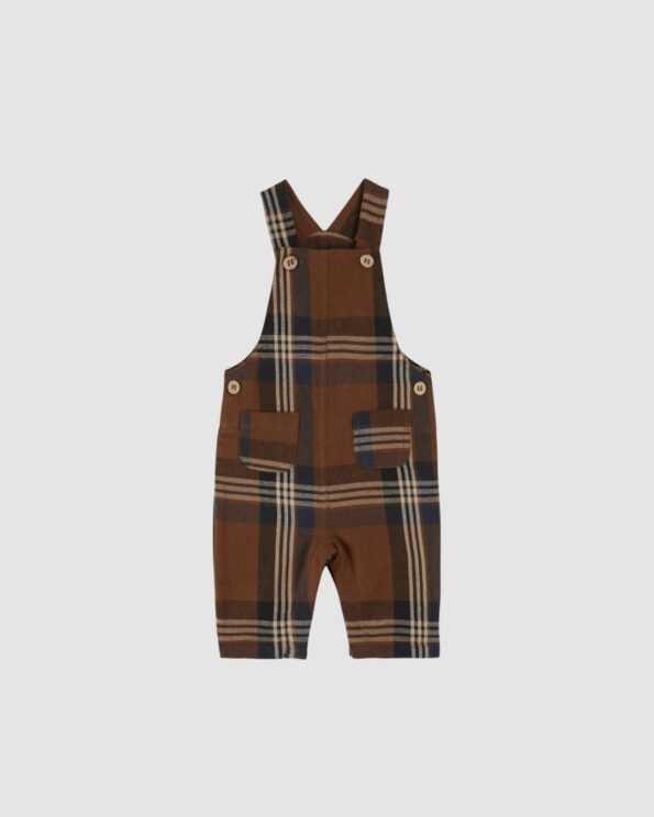 Salopette bébé Emile et Ida à carreaux marron – coton recyclé – vue produit