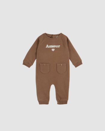 Combinaison Amour bébé en coton bio couleur café signée Émile et Ida