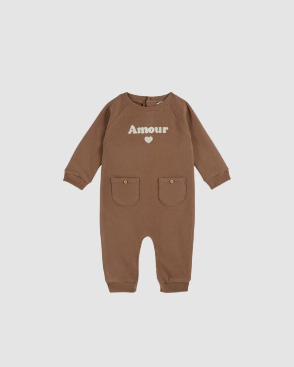 Combinaison Amour bébé en coton bio couleur café signée Émile et Ida
