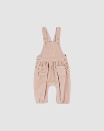 Salopette bébé velours rose Émile et Ida avec poches en forme de fleurs – Vue de face