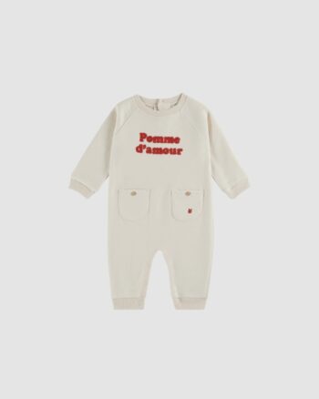 Combinaison bébé crème en coton bio avec broderie Pomme d’Amour – Emile et Ida