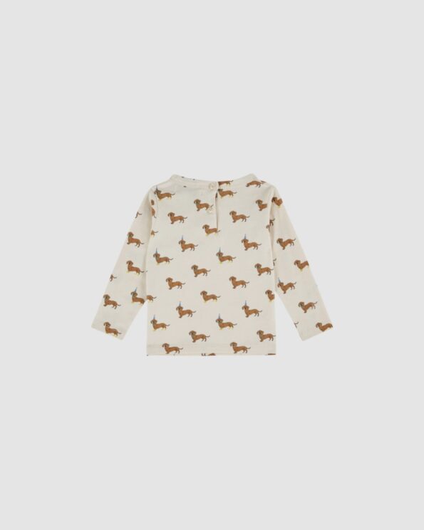 Vue de dos du tee-shirt Teckels Emile et Ida en coton bio écru pour bébé