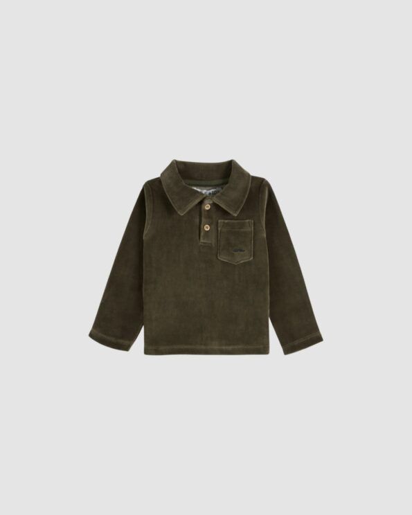 Polo velours éponge Emile et Ida vert olive pour bébé