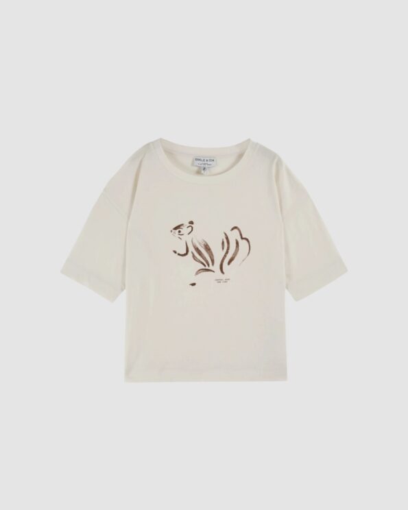 T-shirt Écureuil Emile et Ida en coton bio crème, vue de face