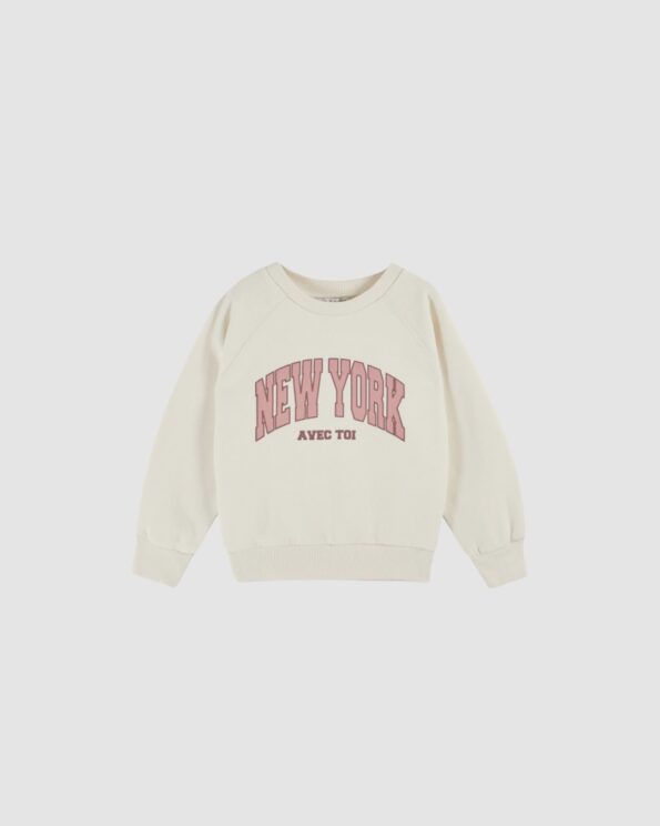 sweat new york coton bio crème enfant Émile et Ida imprimé rose