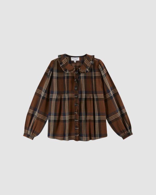 Blouse à carreaux marron Emile et Ida femme en coton recyclé
