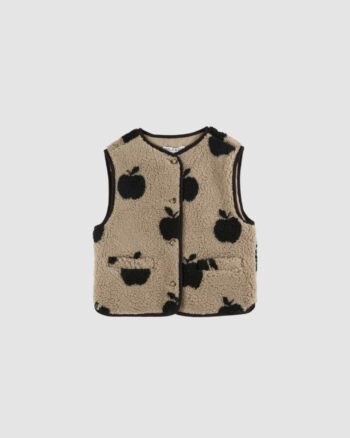 Veste sans manches enfant sherpa Pommes Grège Émile et Ida – motif pommes noires