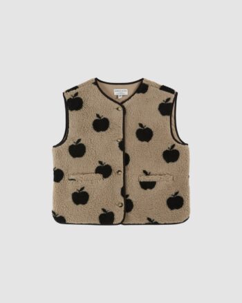 Gilet sherpa motif pommes noir sur fond beige – Femme – Émile et Ida