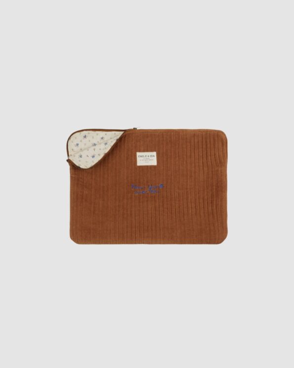 Pochette ordinateur Émile et Ida en velours côtelé pécan avec doublure fleurie