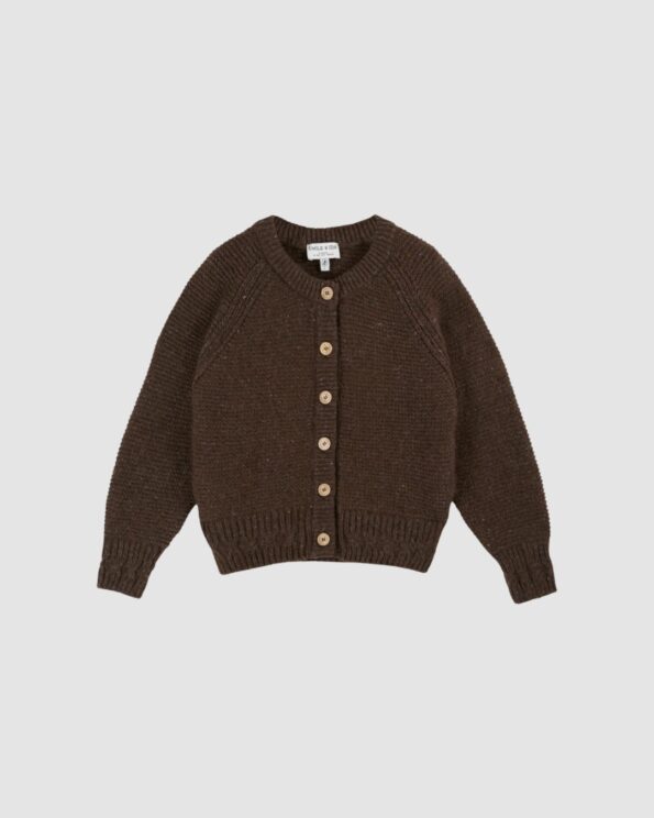 Cardigan femme en laine châtaigne tricoté au point mousse Emile et Ida