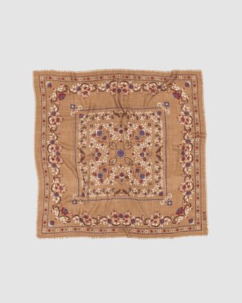 Foulard Secret Garden camel Maison Lecomte Flament en laine et soie