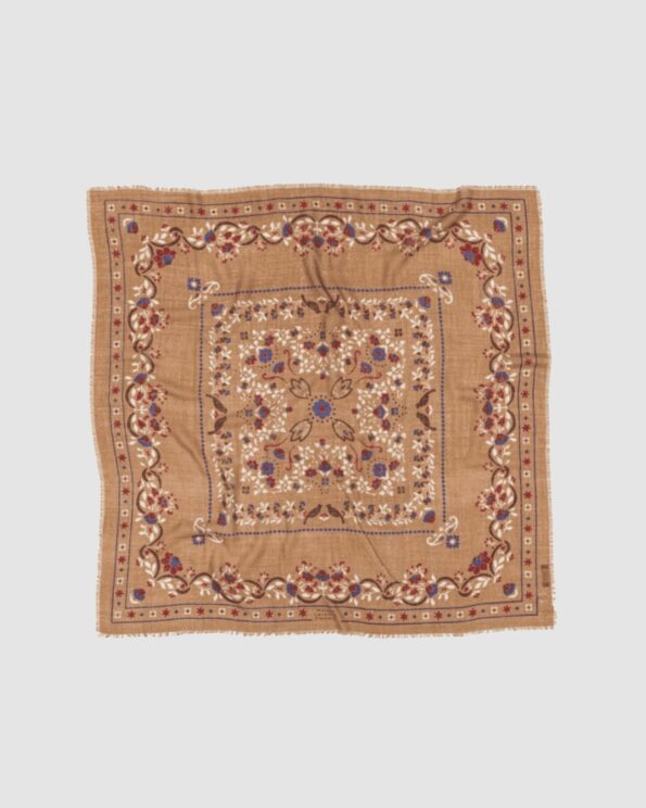 Foulard Secret Garden camel Maison Lecomte Flament en laine et soie