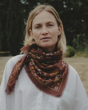 Foulard Secret Garden Choco Maison Lecomte Flament en laine et soie