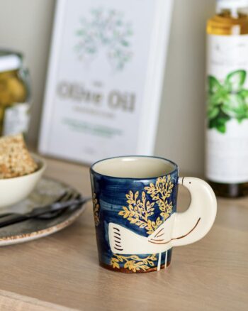 Tasse Hezha Bloomingville en grès bleu décorée à la main avec motif oiseau
