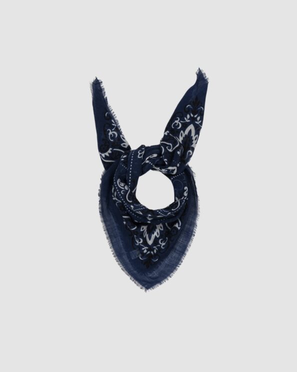 Foulard Bandana Navy Maison Lecomte Flament noué en coton laine et cachemire