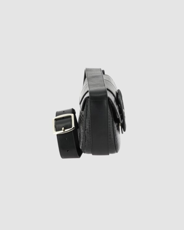 Sac en cuir embossé petit croco noir Le June Mushu Herbert Frère Sœur – vue de profil