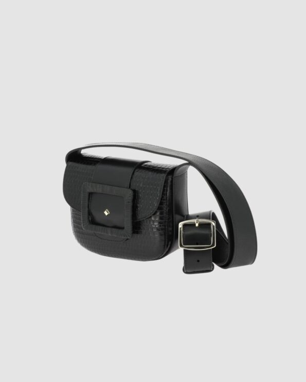 Sac en cuir embossé petit croco noir Le June Mushu Herbert Frère Sœur